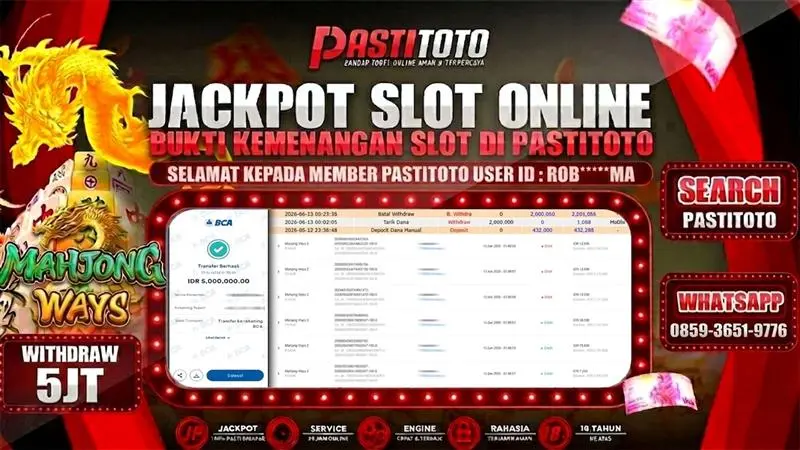 PASTITOTO JACKPOT SLOT MAHJONG WAYS RP. 5.000.000,- LUNAS