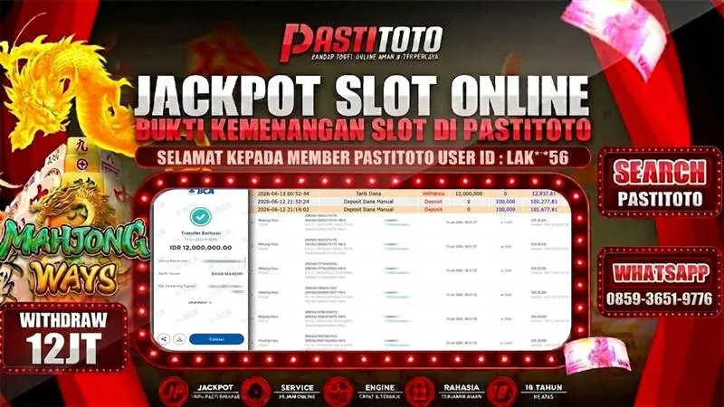 PASTITOTO JACKPOT SLOT MAHJONG WAYS RP. 12.000.000,- LUNAS