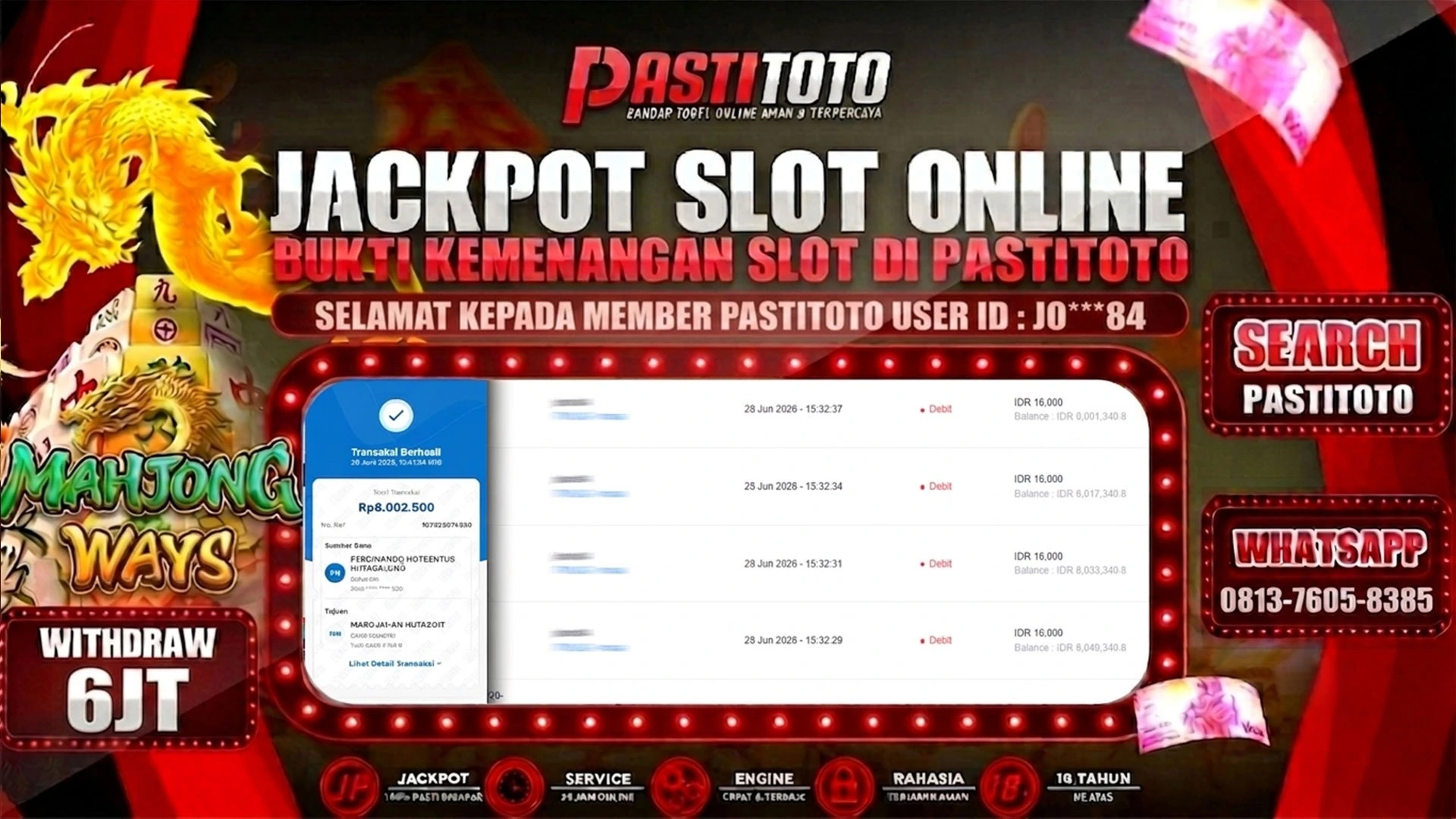 PASTITOTO JACKPOT SLOT MAHJONG WAYS RP. 6.000.000,- LUNAS