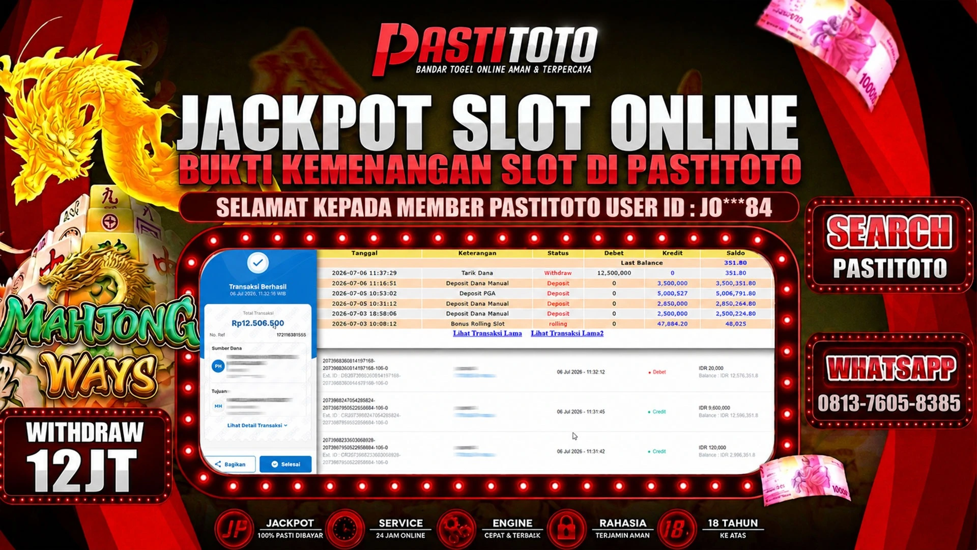 PASTITOTO JACKPOT SLOT MAHJONG WAYS RP. 12.000.000,- LUNAS