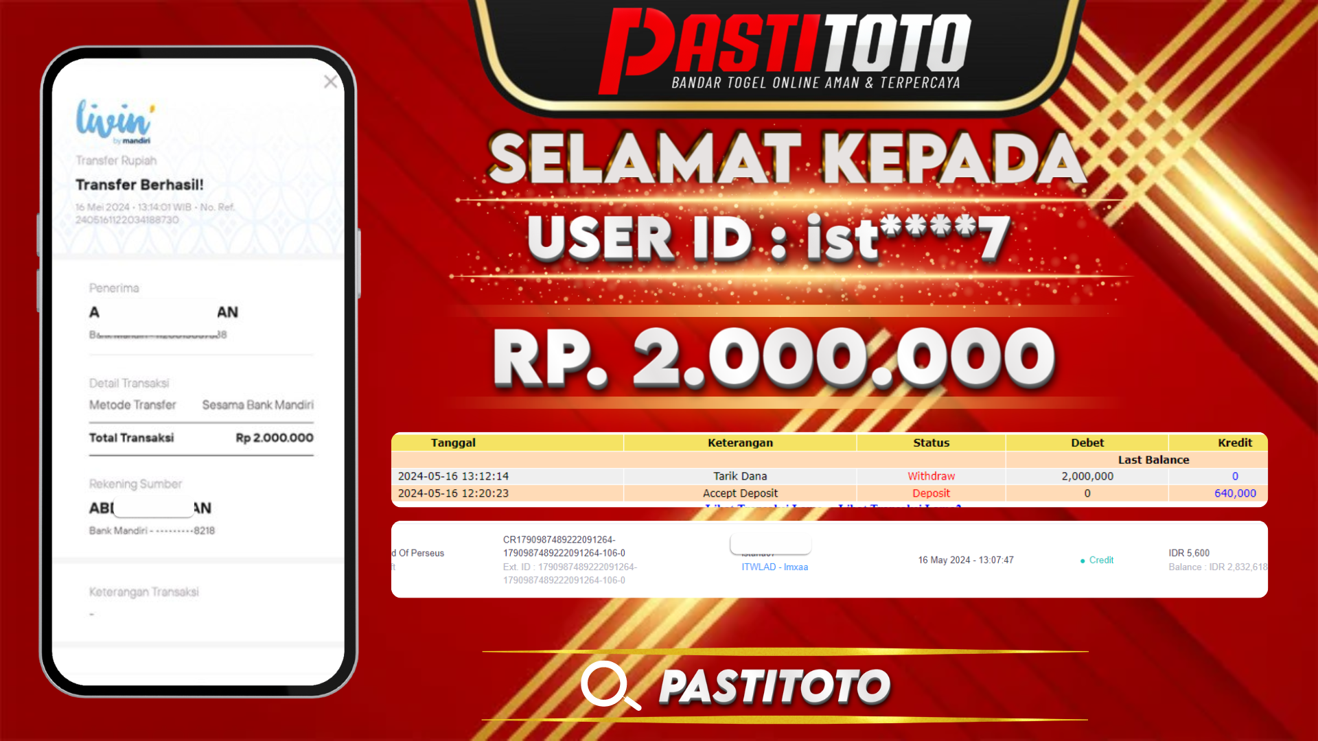 PASTITOTO JACKPOT SLOT GAME RP. 2.000.000,- LUNAS