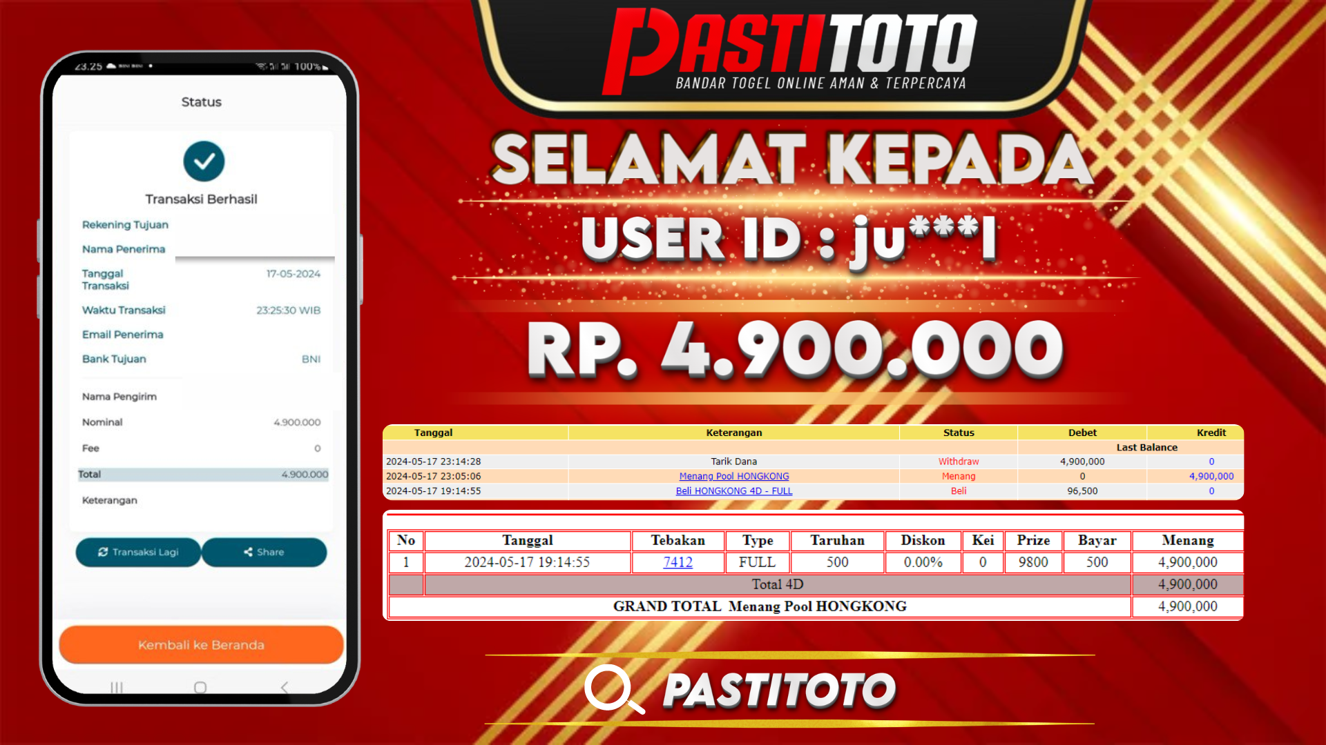PASTITOTO JACKPOT TOGEL HONGKONG RP. 2.000.000,- LUNAS