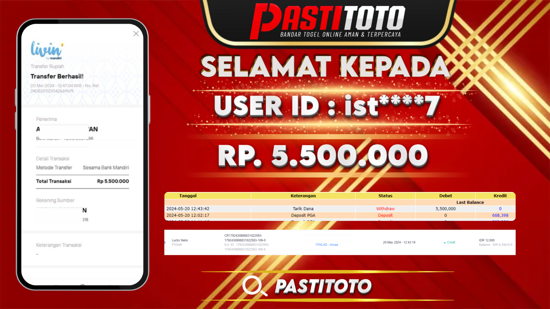 PASTITOTO JACKPOT SLOT GAME RP. 5.500.000,- LUNAS