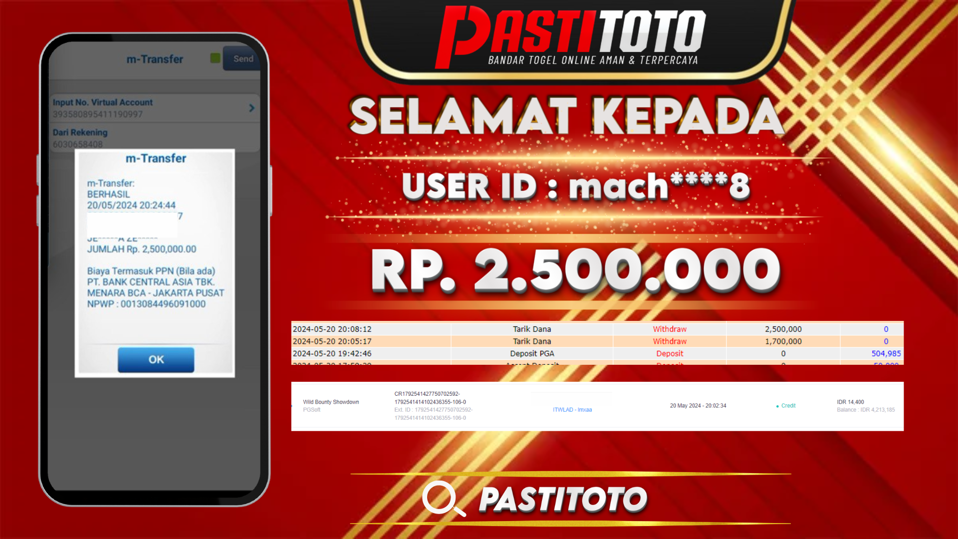 PASTITOTO JACKPOT SLOT GAME RP. 2.500.000,- LUNAS
